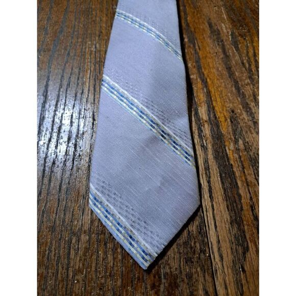London Fog Mens Dress Neck Tie Purple Grey Blue Tan White - Picture 2 of 4
